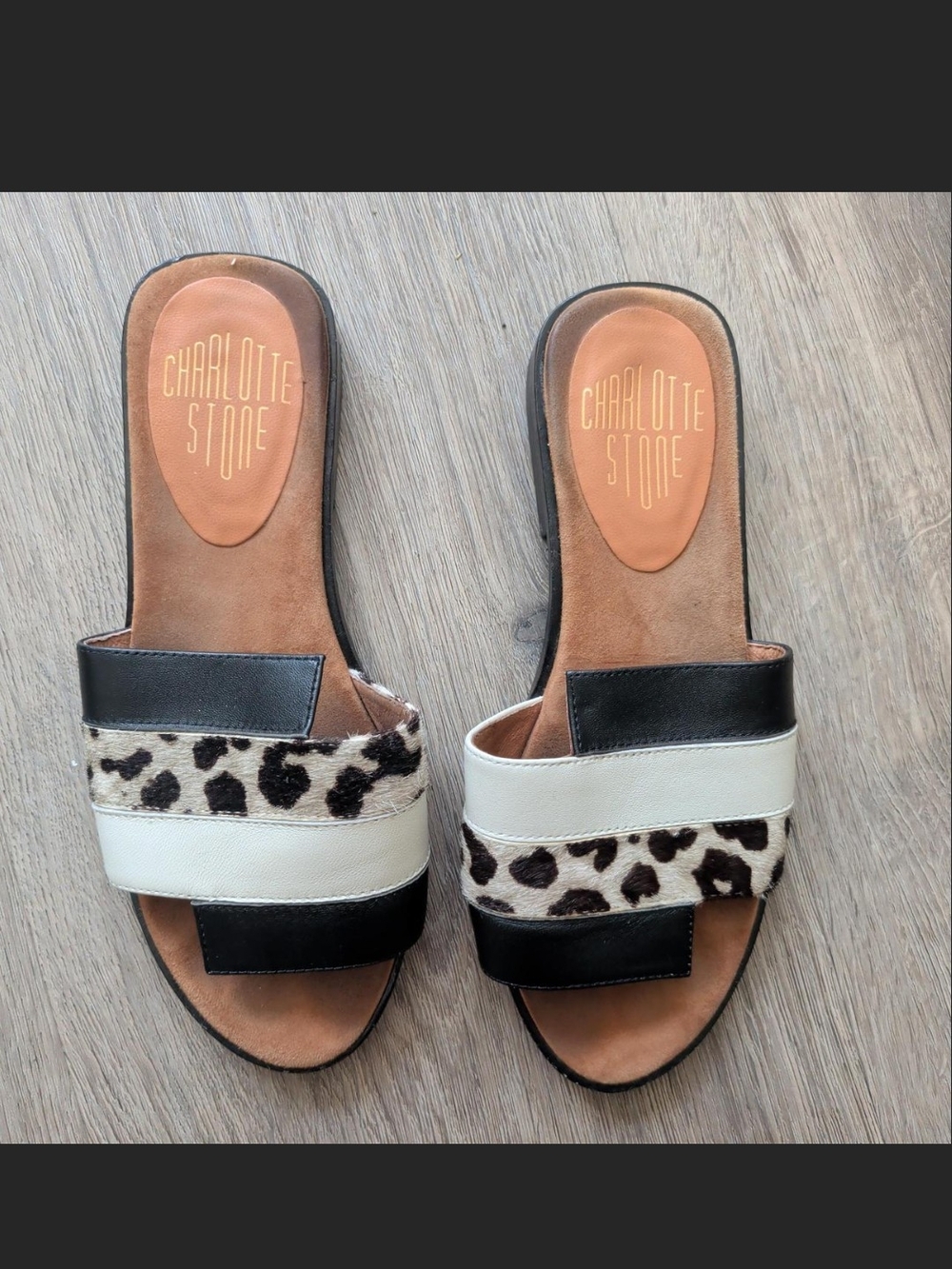 Charlotte Stone Black, White & Leopard Slide Mules